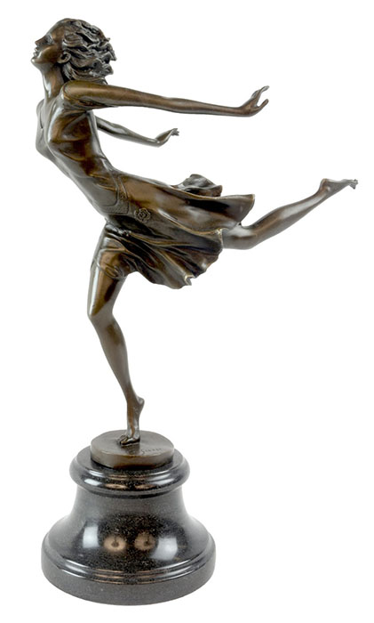 Dancing Lady Bronze Sculpture On Marble Base